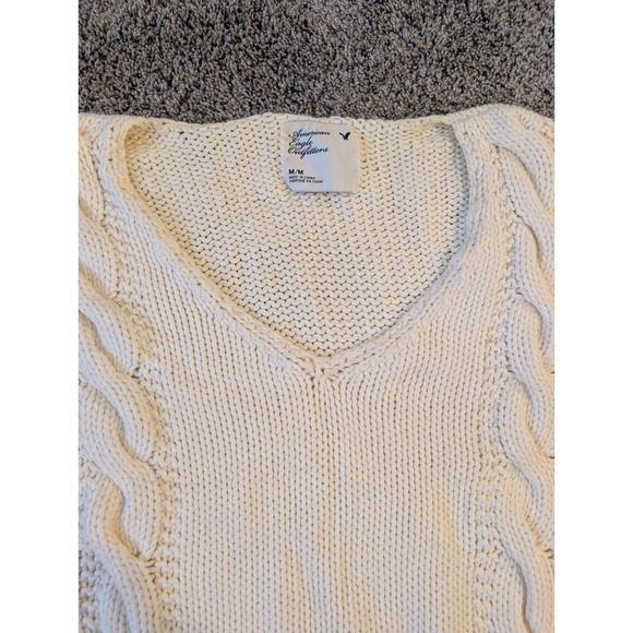 American Eagle Outfitters Cream Cable Knit V-Neck Cotton Sweater Vest M 2009 Y2K - Picture 3 of 4